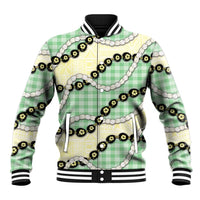 Green Palaka Hawaii Baseball Jacket Kukui Nut Pikake Lei Hawaiian Tapa Pattern LT14 Unisex Green - Polynesian Pride