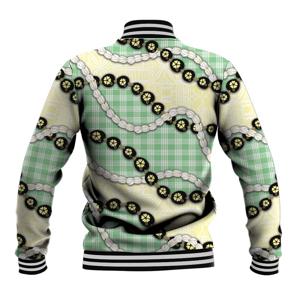 Green Palaka Hawaii Baseball Jacket Kukui Nut Pikake Lei Hawaiian Tapa Pattern LT14 - Polynesian Pride