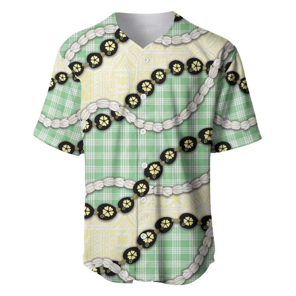 Green Palaka Hawaii Baseball Jersey Kukui Nut Pikake Lei Hawaiian Tapa Pattern LT14 Green - Polynesian Pride