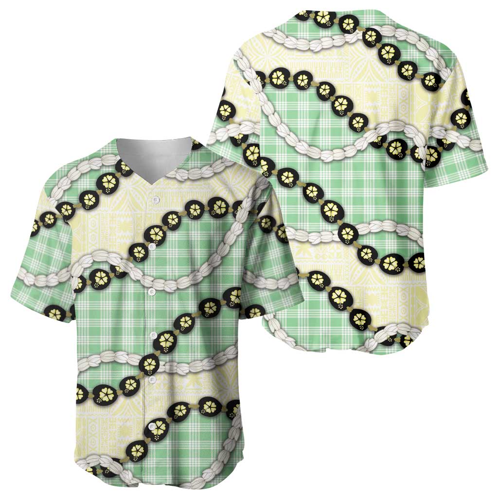 Green Palaka Hawaii Baseball Jersey Kukui Nut Pikake Lei Hawaiian Tapa Pattern LT14 - Polynesian Pride