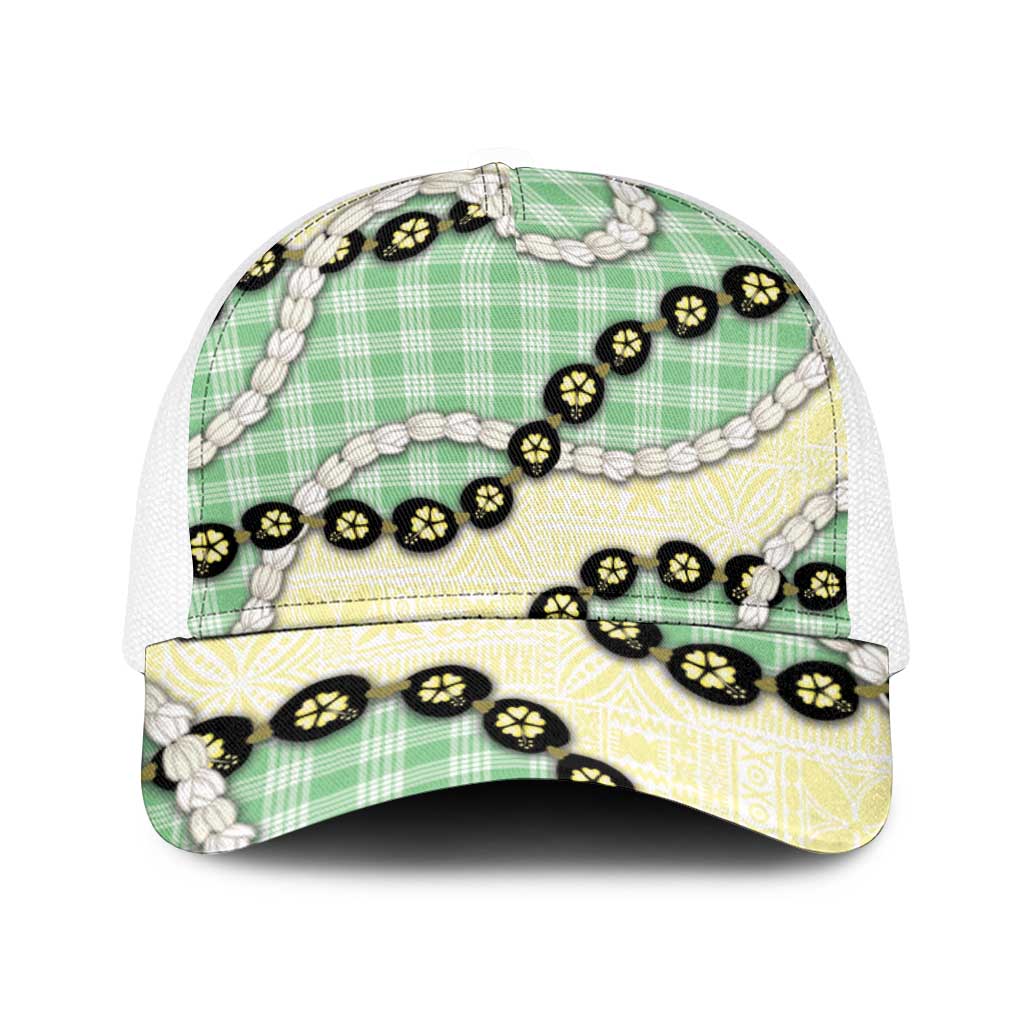 Green Palaka Hawaii Baseball Net Cap Kukui Nut Pikake Lei Hawaiian Tapa Pattern - Polynesian Pride