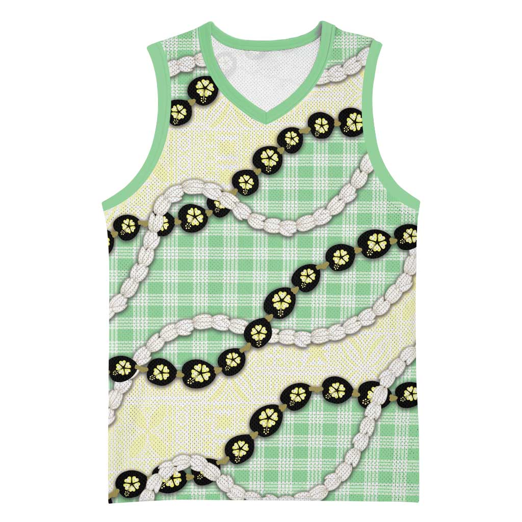 Green Palaka Hawaii Basketball Jersey Kukui Nut Pikake Lei Hawaiian Tapa Pattern LT14 Unisex Green - Polynesian Pride