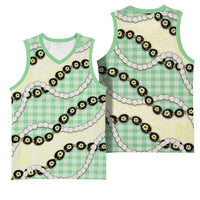 Green Palaka Hawaii Basketball Jersey Kukui Nut Pikake Lei Hawaiian Tapa Pattern LT14 - Polynesian Pride