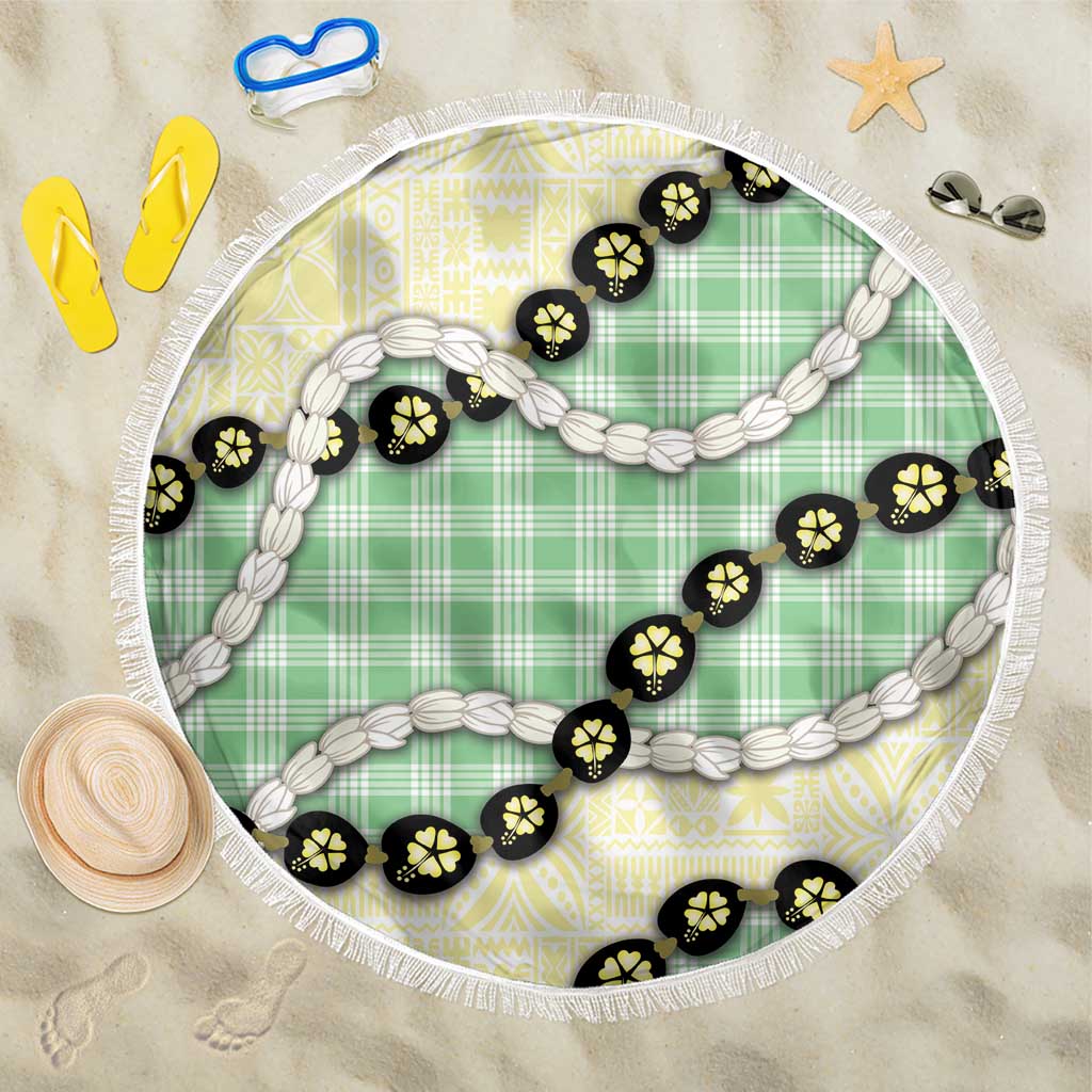 Green Palaka Hawaii Beach Blanket Kukui Nut Pikake Lei Hawaiian Tapa Pattern - Polynesian Pride