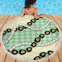 Green Palaka Hawaii Beach Blanket Kukui Nut Pikake Lei Hawaiian Tapa Pattern - Polynesian Pride
