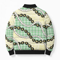 Green Palaka Hawaii Bomber Puffer Jacket Kukui Nut Pikake Lei Hawaiian Tapa Pattern LT14 - Polynesian Pride