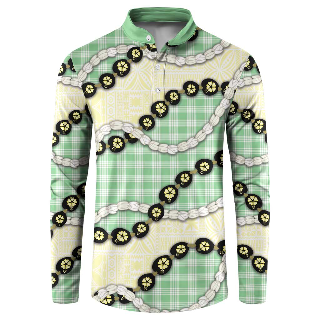 Green Palaka Hawaii Button Sweatshirt Kukui Nut Pikake Lei Hawaiian Tapa Pattern LT14 Green - Polynesian Pride