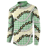 Green Palaka Hawaii Button Sweatshirt Kukui Nut Pikake Lei Hawaiian Tapa Pattern LT14 - Polynesian Pride