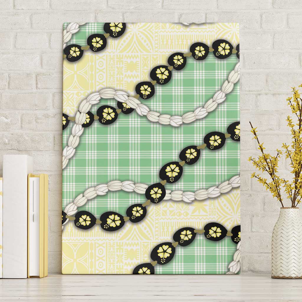 Green Palaka Hawaii Canvas Wall Art Kukui Nut Pikake Lei Hawaiian Tapa Pattern - Polynesian Pride