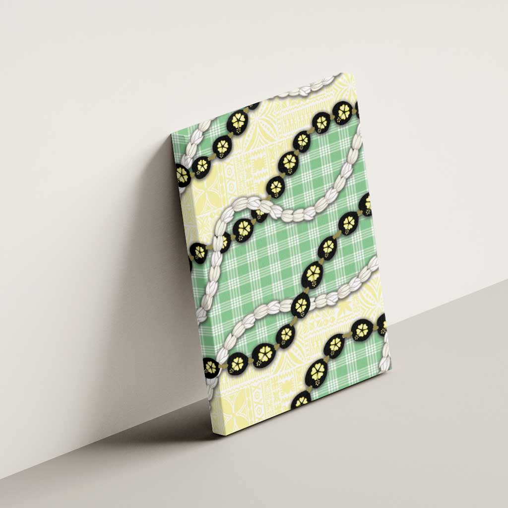 Green Palaka Hawaii Canvas Wall Art Kukui Nut Pikake Lei Hawaiian Tapa Pattern - Polynesian Pride