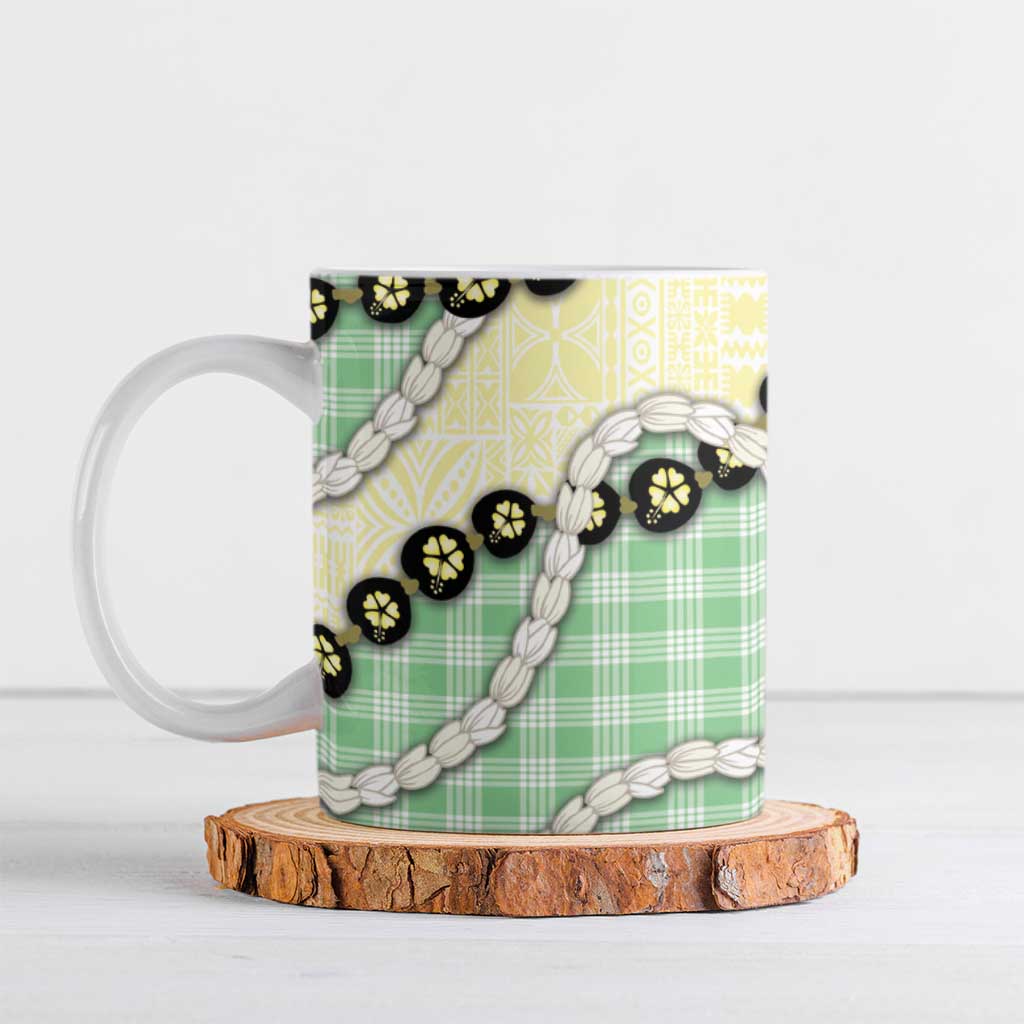 Green Palaka Hawaii Ceramic Mug Kukui Nut Pikake Lei Hawaiian Tapa Pattern - Polynesian Pride