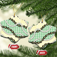 Green Palaka Hawaii Ceramic Ornament Kukui Nut Pikake Lei Hawaiian Tapa Pattern - Polynesian Pride