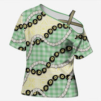 Green Palaka Hawaii Cross Shoulder Shirt Kukui Nut Pikake Lei Hawaiian Tapa Pattern LT14 Female Green - Polynesian Pride