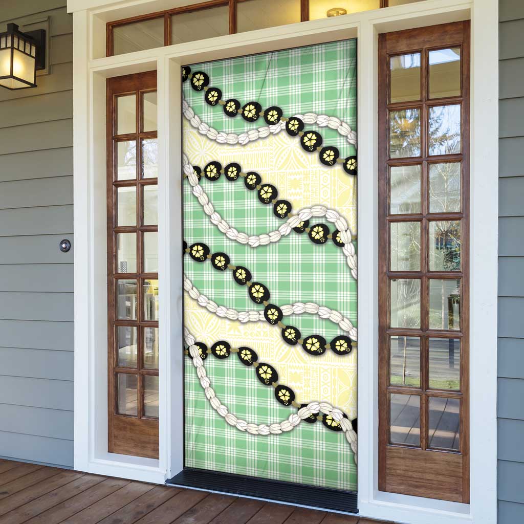 Green Palaka Hawaii Door Cover Kukui Nut Pikake Lei Hawaiian Tapa Pattern - Polynesian Pride