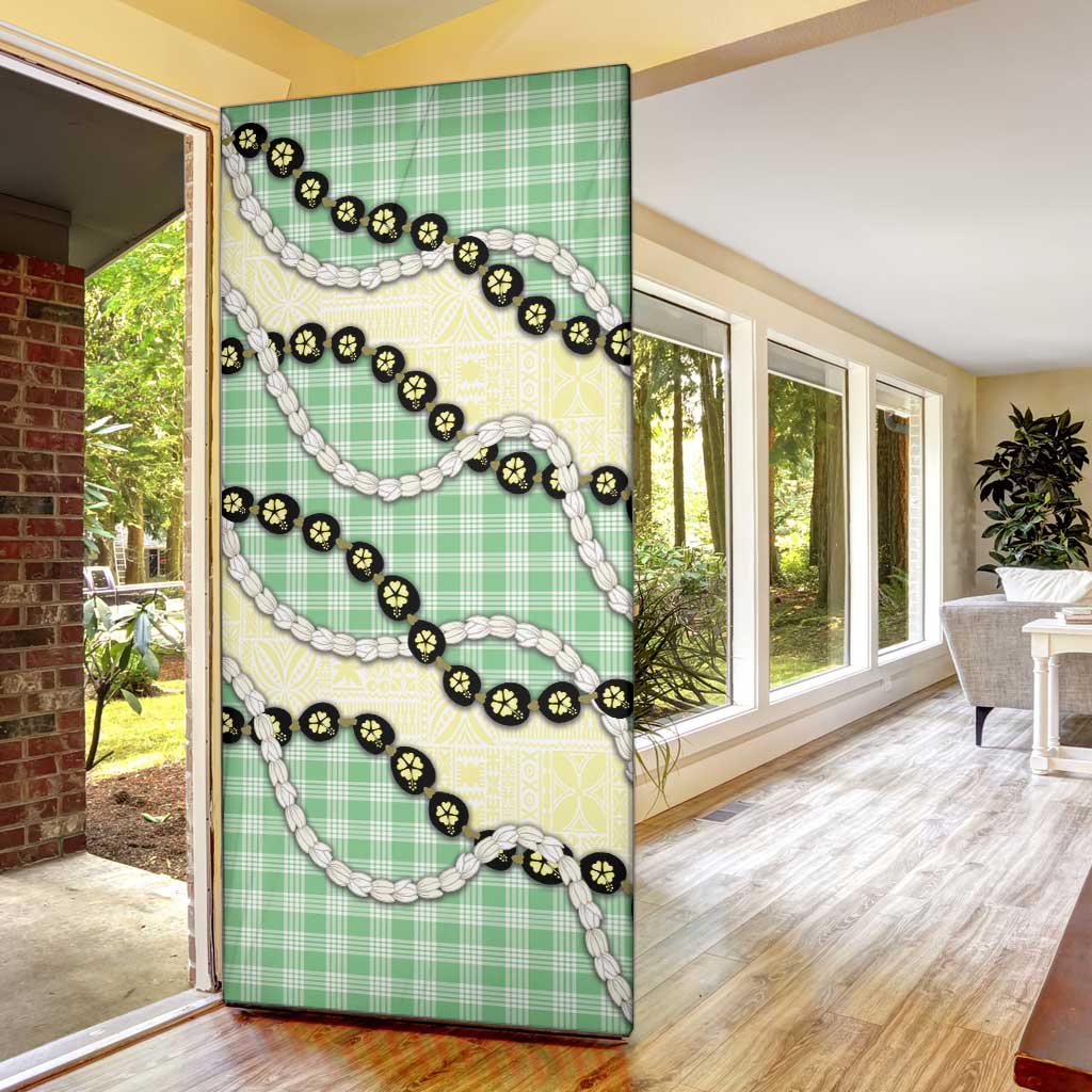 Green Palaka Hawaii Door Cover Kukui Nut Pikake Lei Hawaiian Tapa Pattern - Polynesian Pride