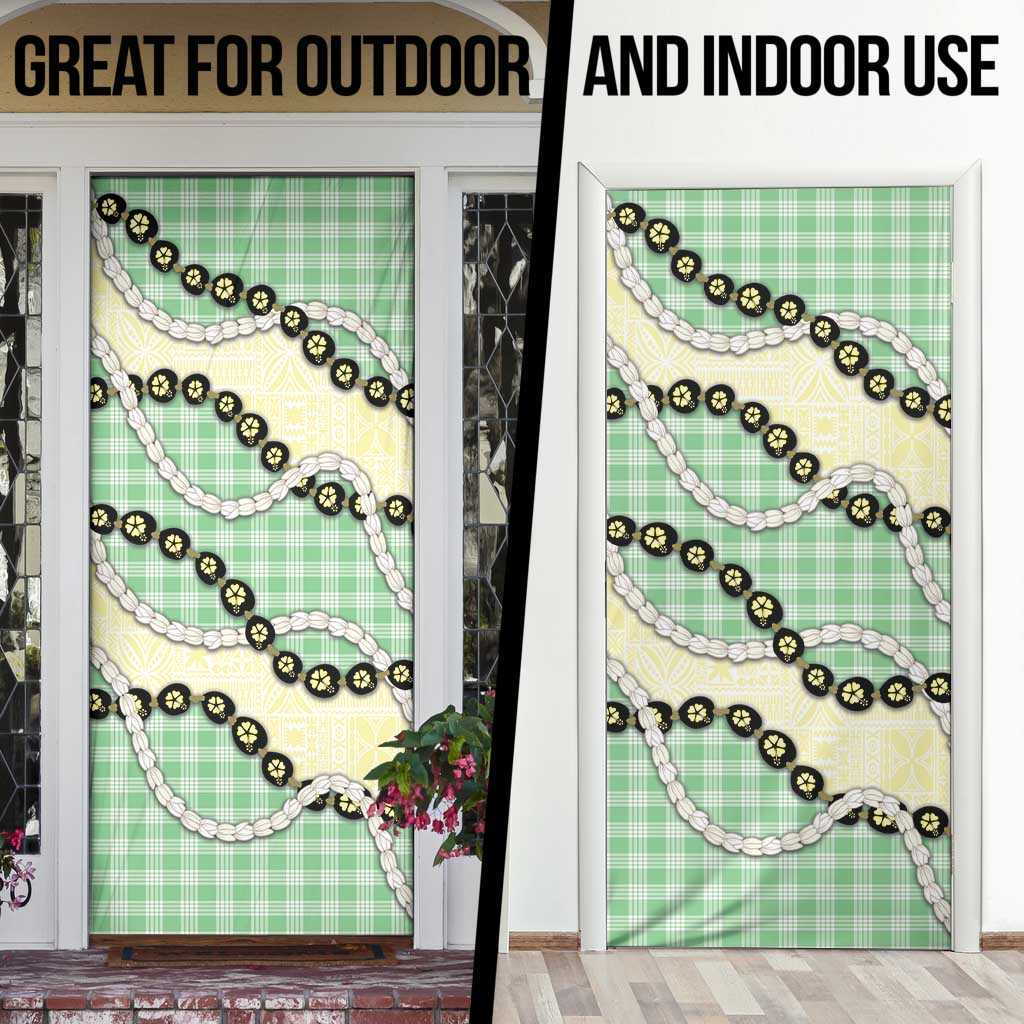 Green Palaka Hawaii Door Cover Kukui Nut Pikake Lei Hawaiian Tapa Pattern - Polynesian Pride