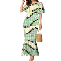Green Palaka Hawaii Family Matching Mermaid Dress and Hawaiian Shirt Kukui Nut Pikake Lei Hawaiian Tapa Pattern - Polynesian Pride
