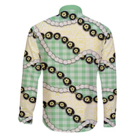 Green Palaka Hawaii Family Matching Off The Shoulder Long Sleeve Dress and Hawaiian Shirt Kukui Nut Pikake Lei Hawaiian Tapa Pattern - Polynesian Pride