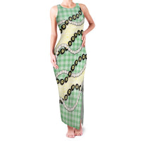 Green Palaka Hawaii Family Matching Tank Maxi Dress and Hawaiian Shirt Kukui Nut Pikake Lei Hawaiian Tapa Pattern - Polynesian Pride