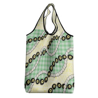 Green Palaka Hawaii Grocery Bag Kukui Nut Pikake Lei Hawaiian Tapa Pattern - Polynesian Pride
