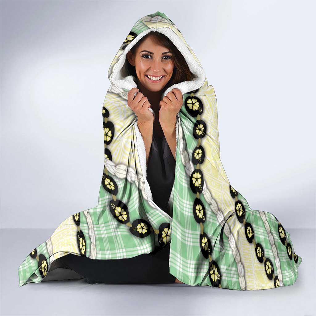 Green Palaka Hawaii Hooded Blanket Kukui Nut Pikake Lei Hawaiian Tapa Pattern LT14 - Polynesian Pride