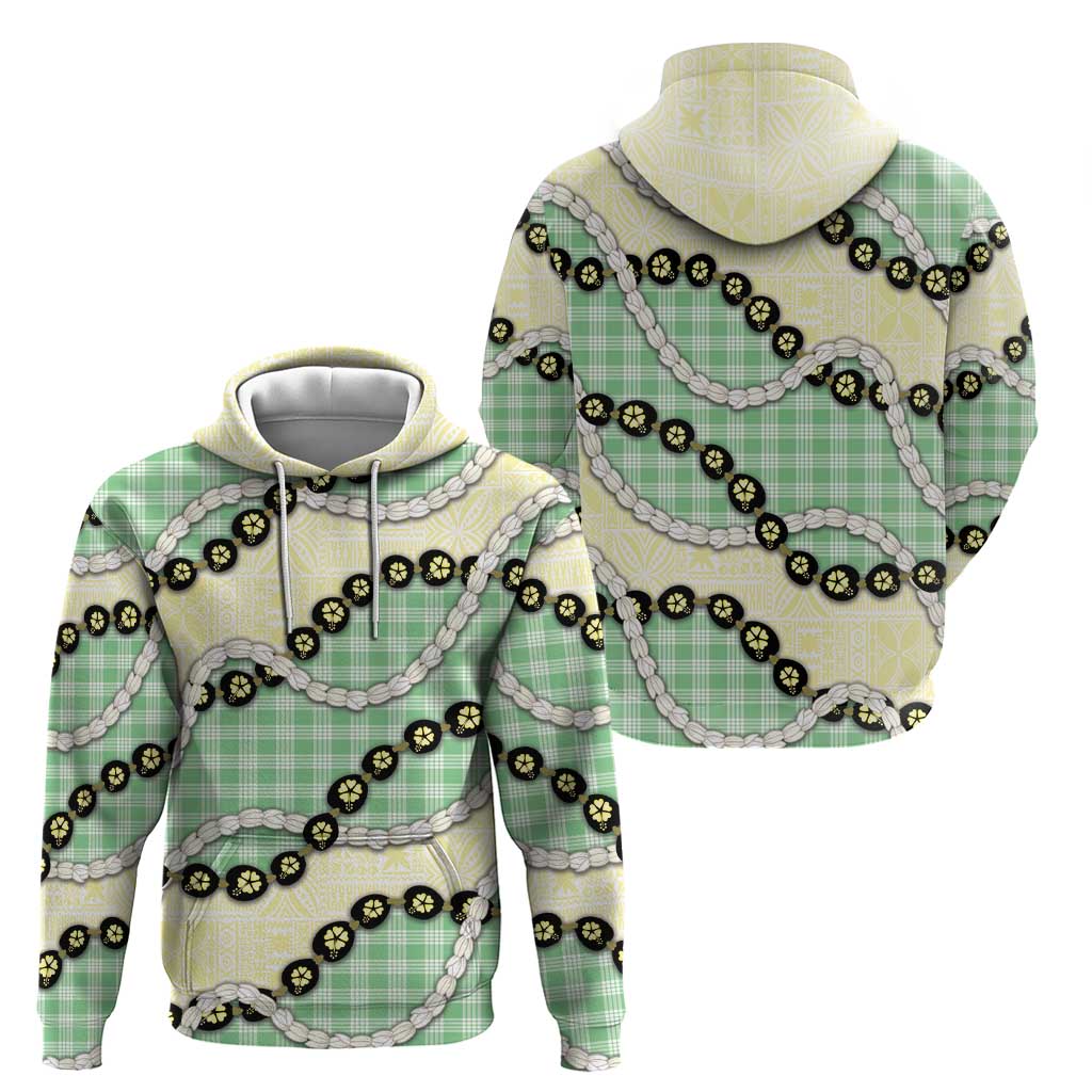 Green Palaka Hawaii Hoodie Kukui Nut Pikake Lei Hawaiian Tapa Pattern - Polynesian Pride