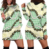 Green Palaka Hawaii Hoodie Dress Kukui Nut Pikake Lei Hawaiian Tapa Pattern LT14 - Polynesian Pride