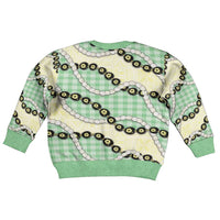 Green Palaka Hawaii Kid Ugly Christmas Sweater Kukui Nut Pikake Lei Hawaiian Tapa Pattern LT14 - Polynesian Pride