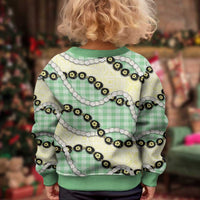 Green Palaka Hawaii Kid Ugly Christmas Sweater Kukui Nut Pikake Lei Hawaiian Tapa Pattern LT14 - Polynesian Pride