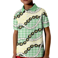 Green Palaka Hawaii Kid Polo Shirt Kukui Nut Pikake Lei Hawaiian Tapa Pattern LT14 Kid Green - Polynesian Pride
