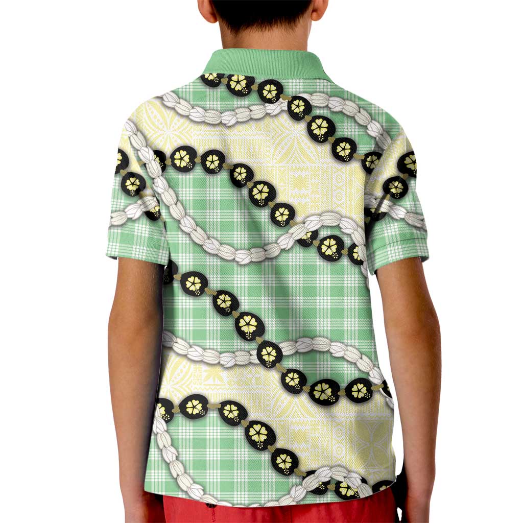 Green Palaka Hawaii Kid Polo Shirt Kukui Nut Pikake Lei Hawaiian Tapa Pattern LT14 - Polynesian Pride