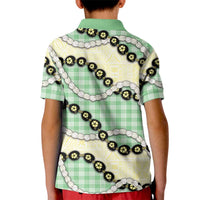 Green Palaka Hawaii Kid Polo Shirt Kukui Nut Pikake Lei Hawaiian Tapa Pattern LT14 - Polynesian Pride