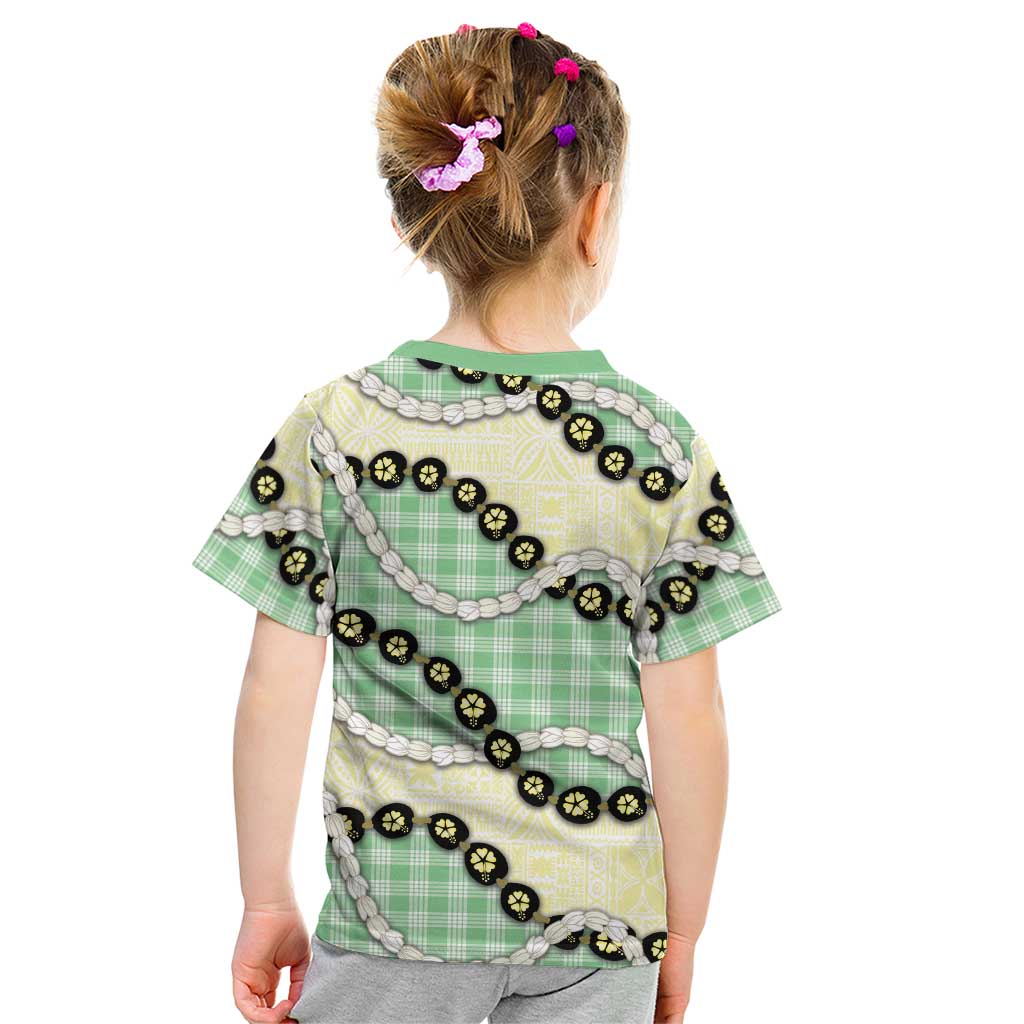 Green Palaka Hawaii Kid T Shirt Kukui Nut Pikake Lei Hawaiian Tapa Pattern LT14 - Polynesian Pride