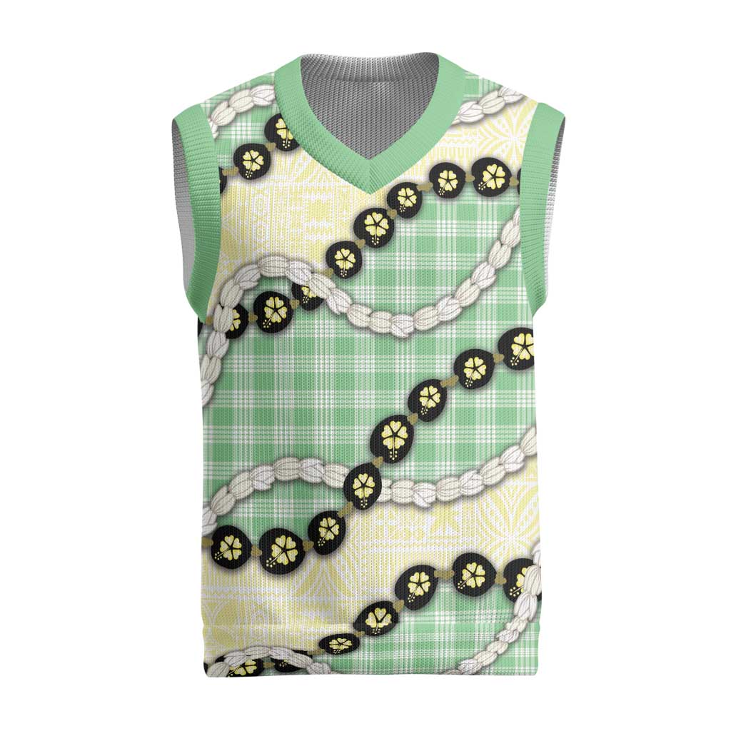 Green Palaka Hawaii Christmas Knitted V-Neck Vest Kukui Nut Pikake Lei Hawaiian Tapa Pattern LT14 Green - Polynesian Pride