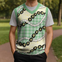 Green Palaka Hawaii Christmas Knitted V-Neck Vest Kukui Nut Pikake Lei Hawaiian Tapa Pattern LT14 - Polynesian Pride
