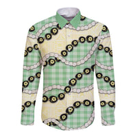Green Palaka Hawaii Long Sleeve Button Shirt Kukui Nut Pikake Lei Hawaiian Tapa Pattern LT14 Unisex Green - Polynesian Pride