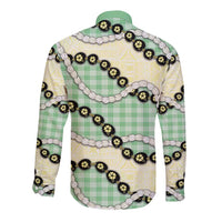 Green Palaka Hawaii Long Sleeve Button Shirt Kukui Nut Pikake Lei Hawaiian Tapa Pattern LT14 - Polynesian Pride