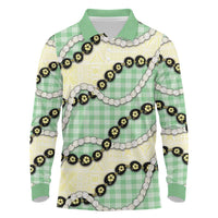 Green Palaka Hawaii Long Sleeve Polo Shirt Kukui Nut Pikake Lei Hawaiian Tapa Pattern LT14 Green - Polynesian Pride