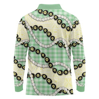 Green Palaka Hawaii Long Sleeve Polo Shirt Kukui Nut Pikake Lei Hawaiian Tapa Pattern LT14 - Polynesian Pride