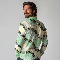 Green Palaka Hawaii Long Sleeve Polo Shirt Kukui Nut Pikake Lei Hawaiian Tapa Pattern LT14 - Polynesian Pride