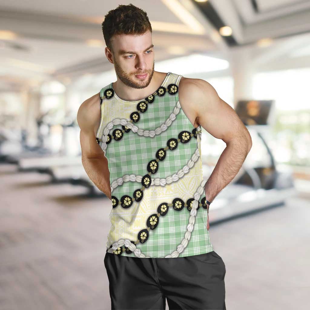 Green Palaka Hawaii Men Tank Top Kukui Nut Pikake Lei Hawaiian Tapa Pattern LT14 Green - Polynesian Pride