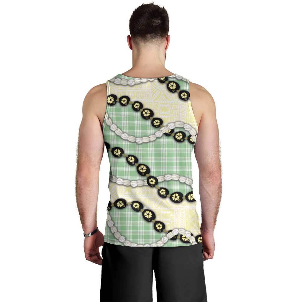 Green Palaka Hawaii Men Tank Top Kukui Nut Pikake Lei Hawaiian Tapa Pattern LT14 - Polynesian Pride