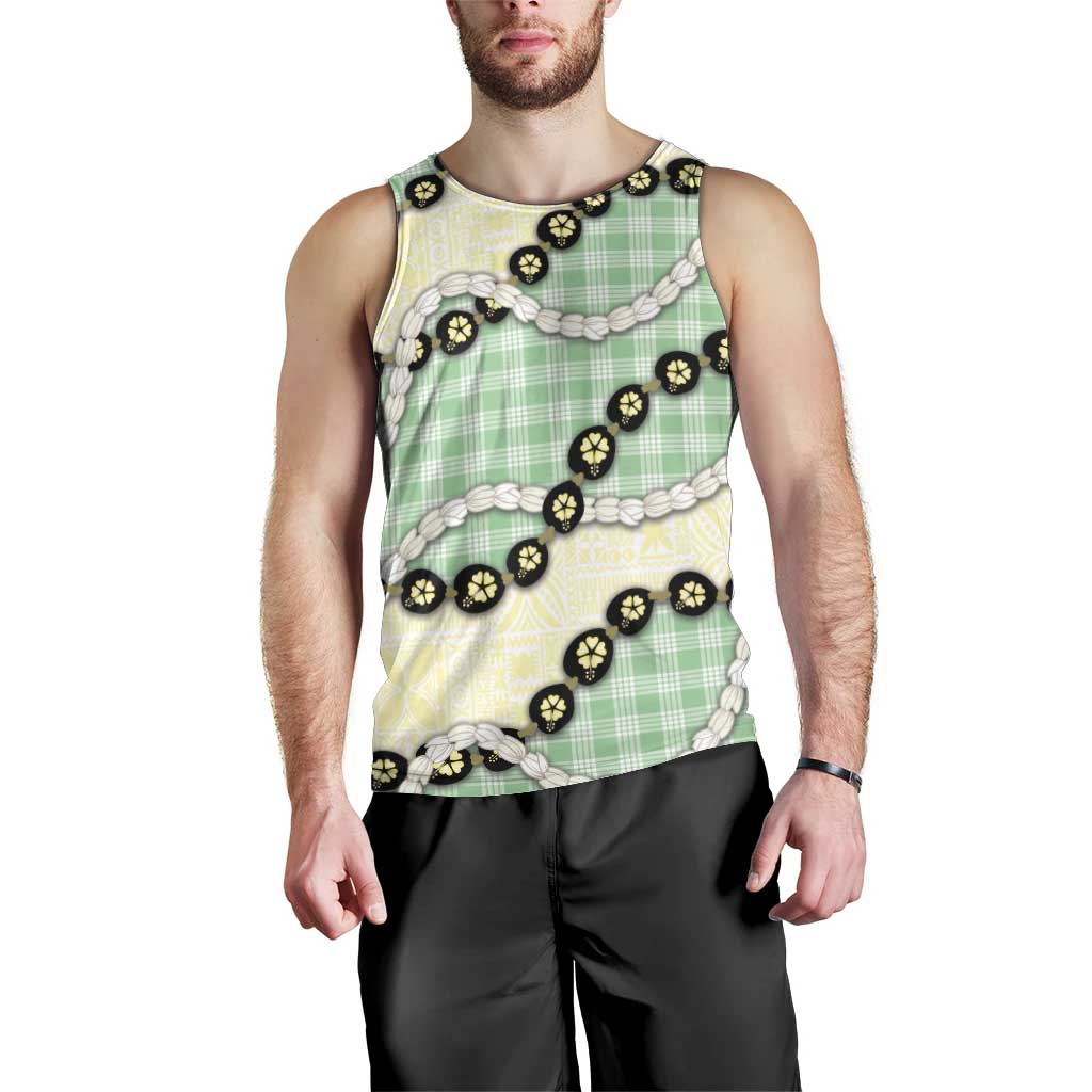 Green Palaka Hawaii Men Tank Top Kukui Nut Pikake Lei Hawaiian Tapa Pattern LT14 - Polynesian Pride