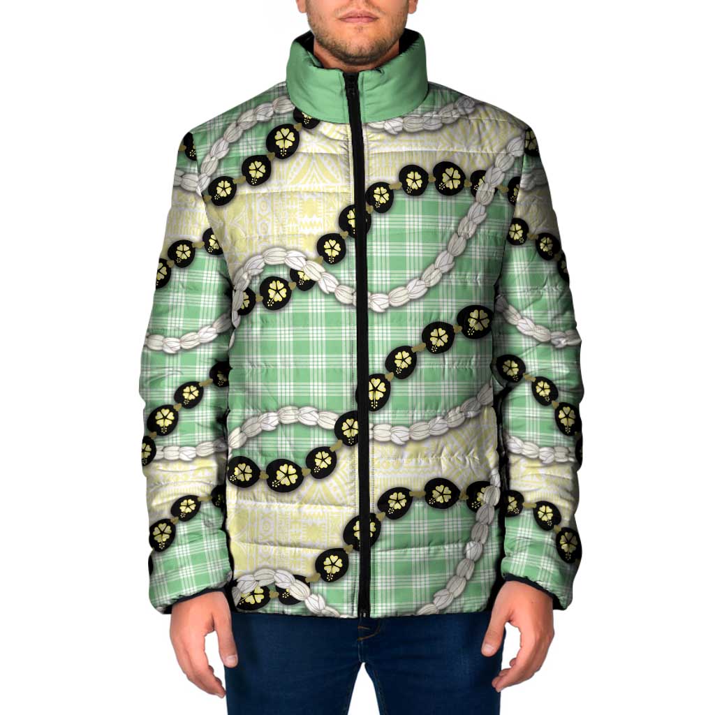 Green Palaka Hawaii Padded Jacket Kukui Nut Pikake Lei Hawaiian Tapa Pattern LT14 Men Green - Polynesian Pride