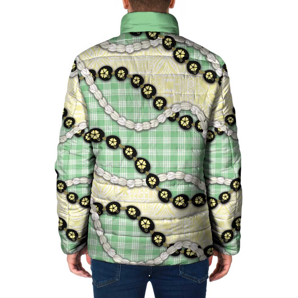 Green Palaka Hawaii Padded Jacket Kukui Nut Pikake Lei Hawaiian Tapa Pattern LT14 - Polynesian Pride