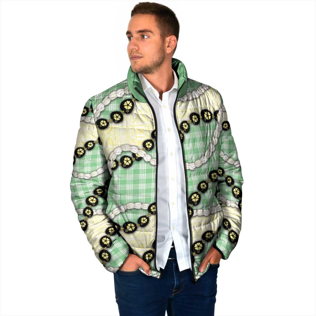 Green Palaka Hawaii Padded Jacket Kukui Nut Pikake Lei Hawaiian Tapa Pattern LT14 - Polynesian Pride