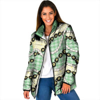 Green Palaka Hawaii Padded Jacket Kukui Nut Pikake Lei Hawaiian Tapa Pattern LT14 Women Green - Polynesian Pride
