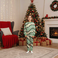 Green Palaka Hawaii Christmas Pajama Set Kukui Nut Pikake Lei Hawaiian Tapa Pattern - Polynesian Pride