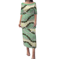 Green Palaka Hawaii Puletasi Kukui Nut Pikake Lei Hawaiian Tapa Pattern LT14 Long Dress Green - Polynesian Pride