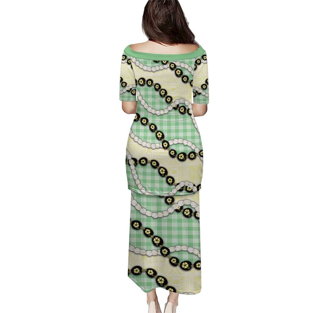 Green Palaka Hawaii Puletasi Kukui Nut Pikake Lei Hawaiian Tapa Pattern LT14 - Polynesian Pride